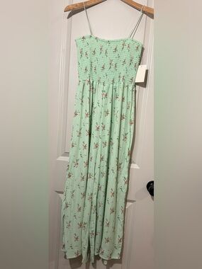 Pie In The Sky Green Floral Smocked Wide Leg Jumpsuit Medium